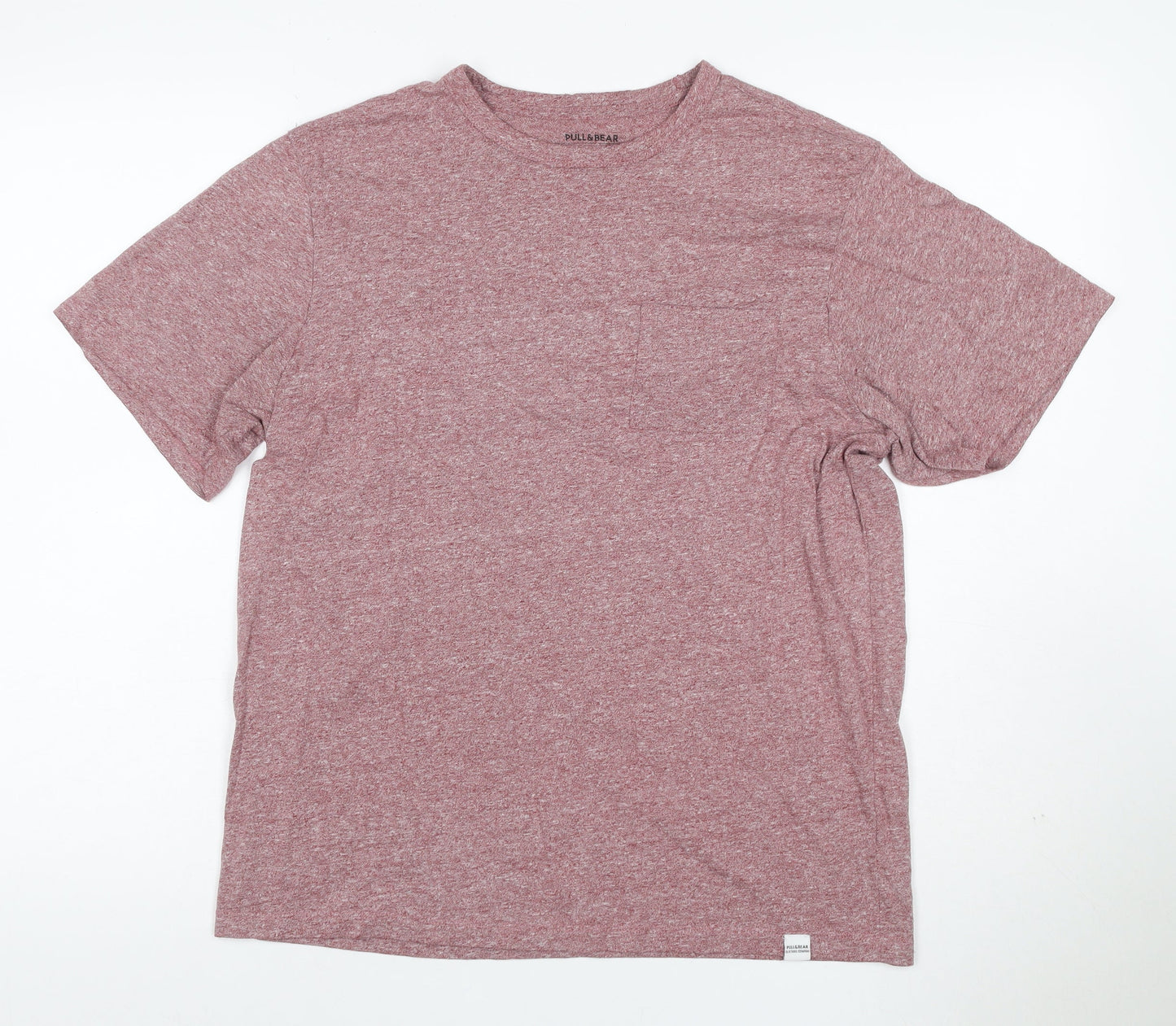 Pull&Bear Men’s Pink Marl Cotton Crew Neck Short Sleeve T-Shirt M