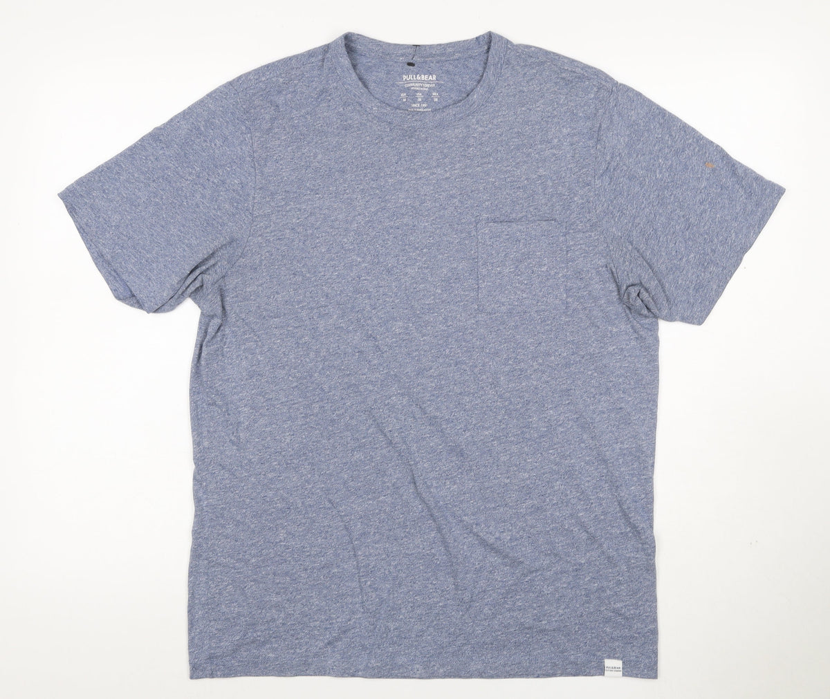 Back view of Pull&Bear Men's Blue Marl Pocket Crew Neck Short Sleeve T-Shirt M
