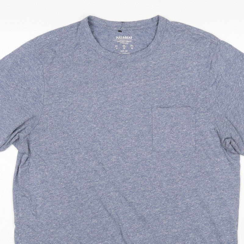 Additional view of Pull&Bear Men's Blue Marl Pocket Crew Neck Short Sleeve T-Shirt M