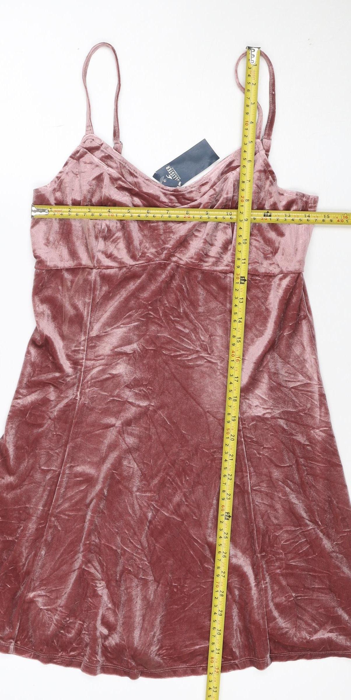 Hollister Women Pink M Velvet Fit & Flare Strappy Mini Party Dress