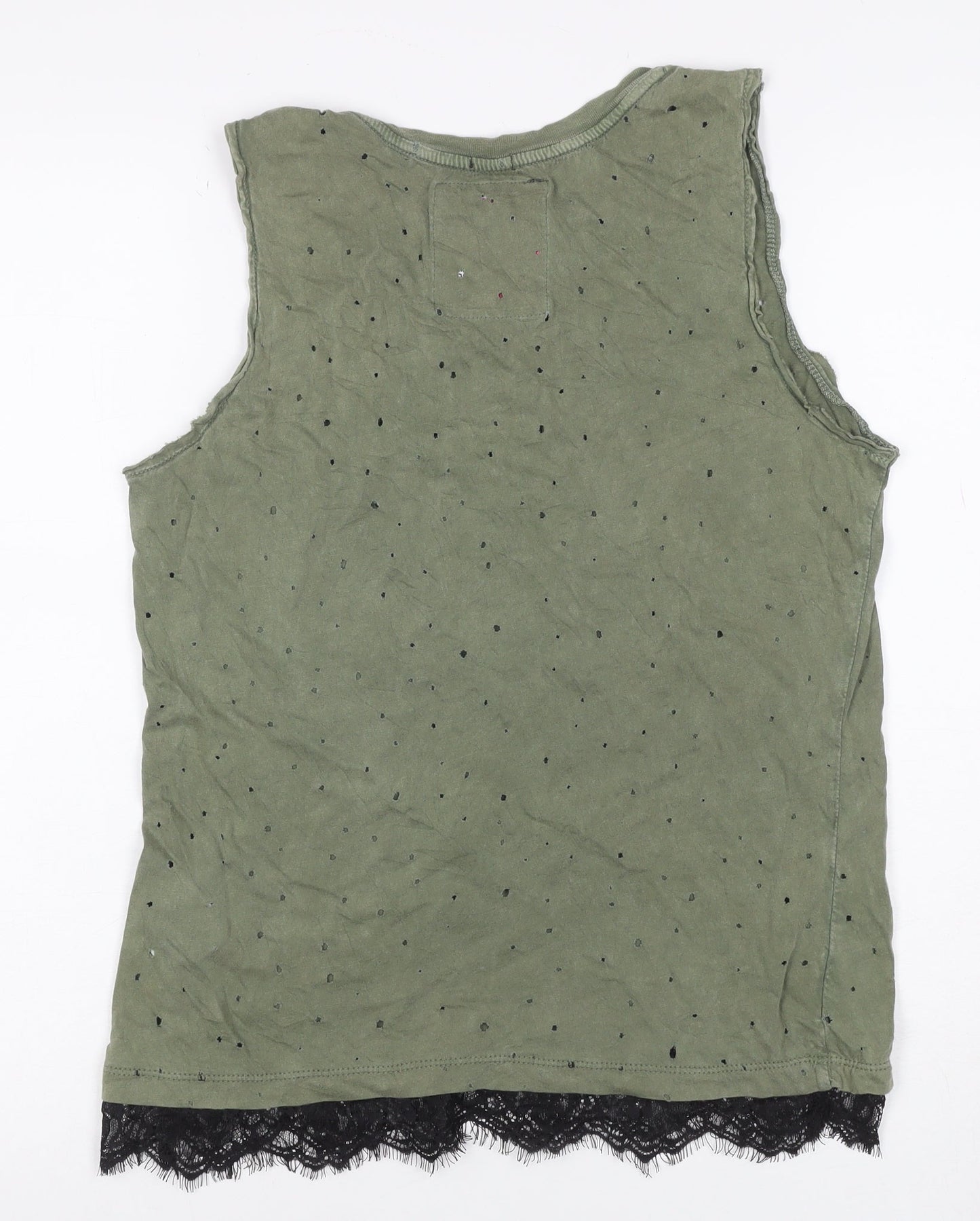 Superdry Women Green S Lace Hem Eagle Graphic Tank Top