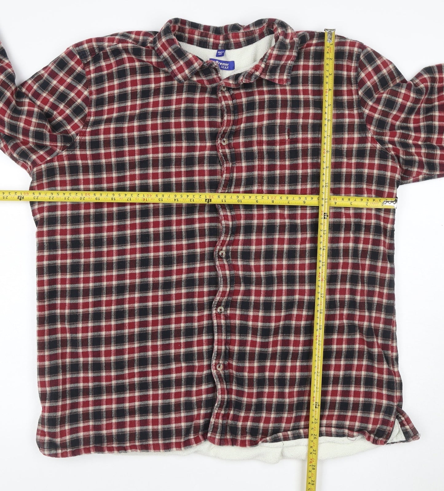 Premier Man Men’s XL Red Plaid Cotton Fleece Lined Jacket