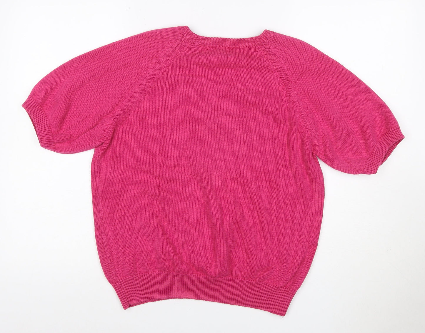 Hunt Club Women’s Pink S Cotton V-Neck Short Sleeve Knit Jumper