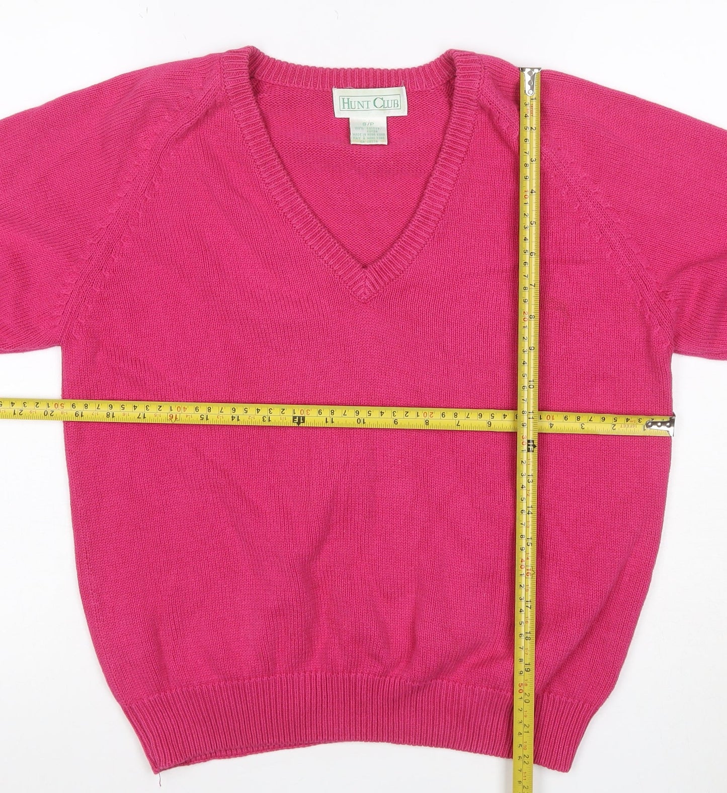 Hunt Club Women’s Pink S Cotton V-Neck Short Sleeve Knit Jumper