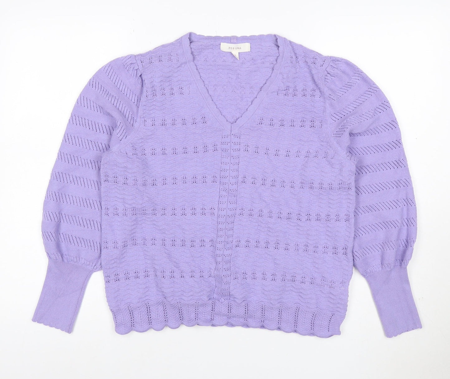 Per Una Women Purple Open Knit V-Neck Cardigan Size 18