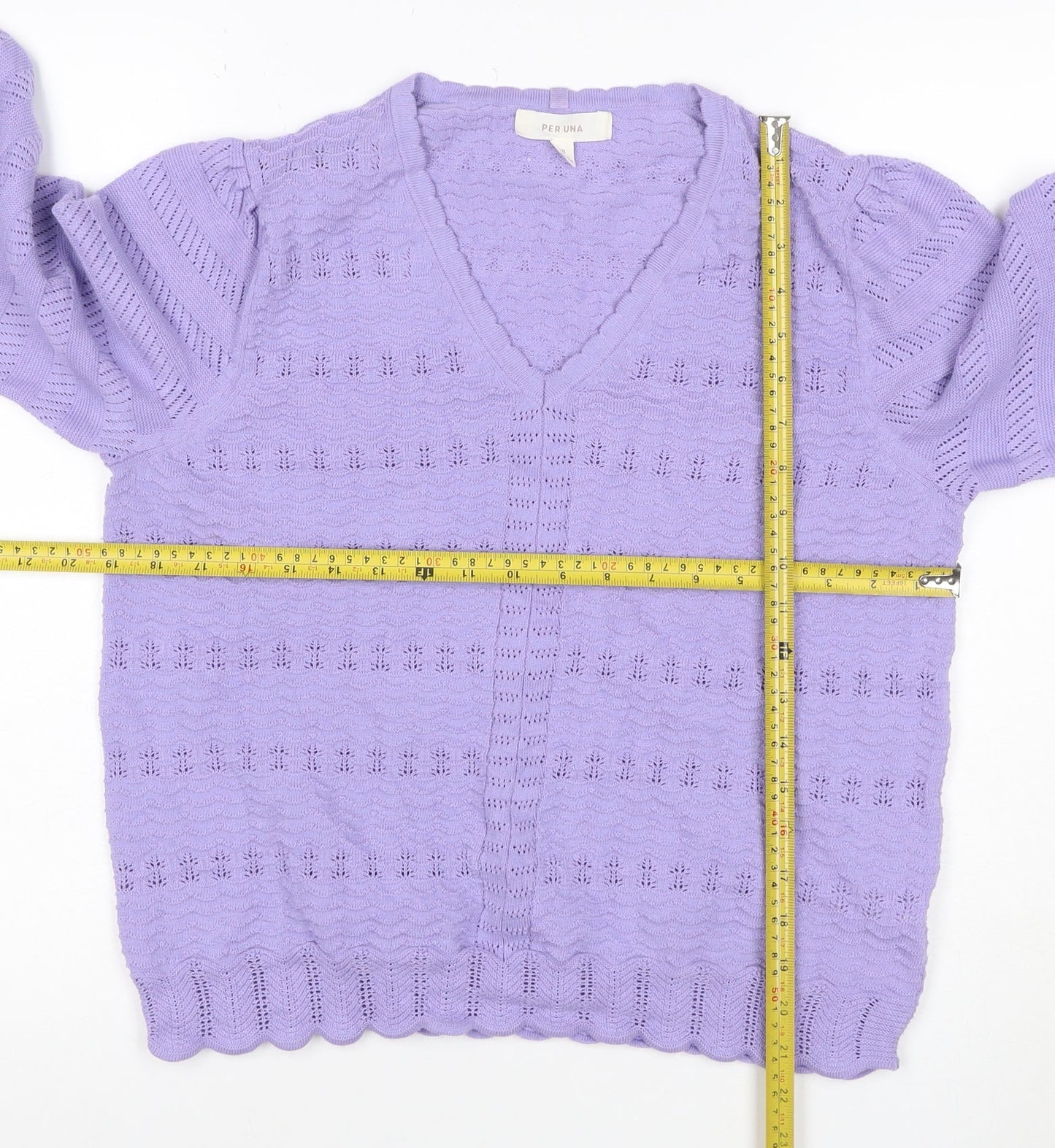 Per Una Women Purple Open Knit V-Neck Cardigan Size 18