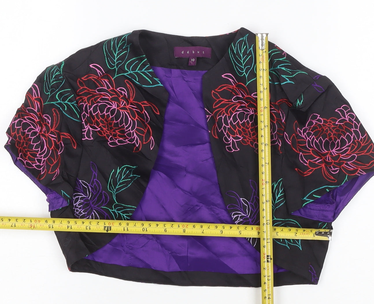 Debut Women’s Multicoloured Floral Embroidered Cropped Blazer UK 10