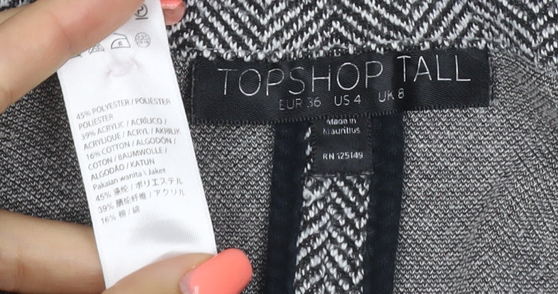 Topshop Tall Women’s Grey Herringbone Knit Open Coatigan UK 8