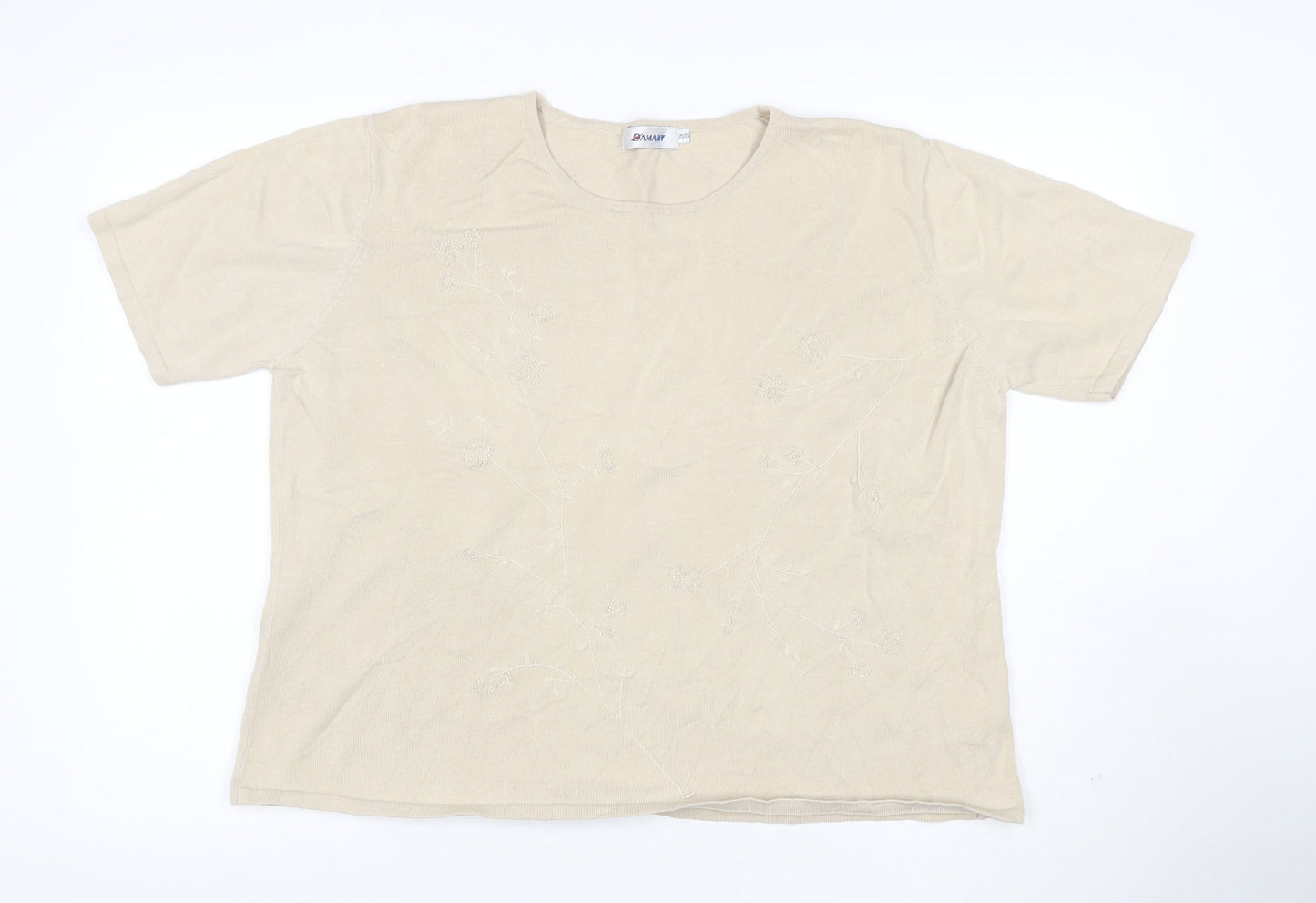 Damart Women’s Ivory Size 20 Floral Beaded Knit Short Sleeve Top
