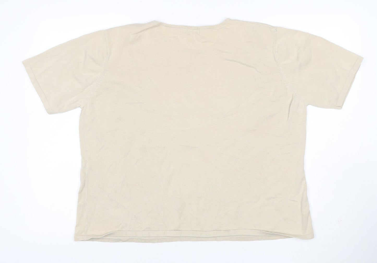 Damart Women’s Ivory Size 20 Floral Beaded Knit Short Sleeve Top
