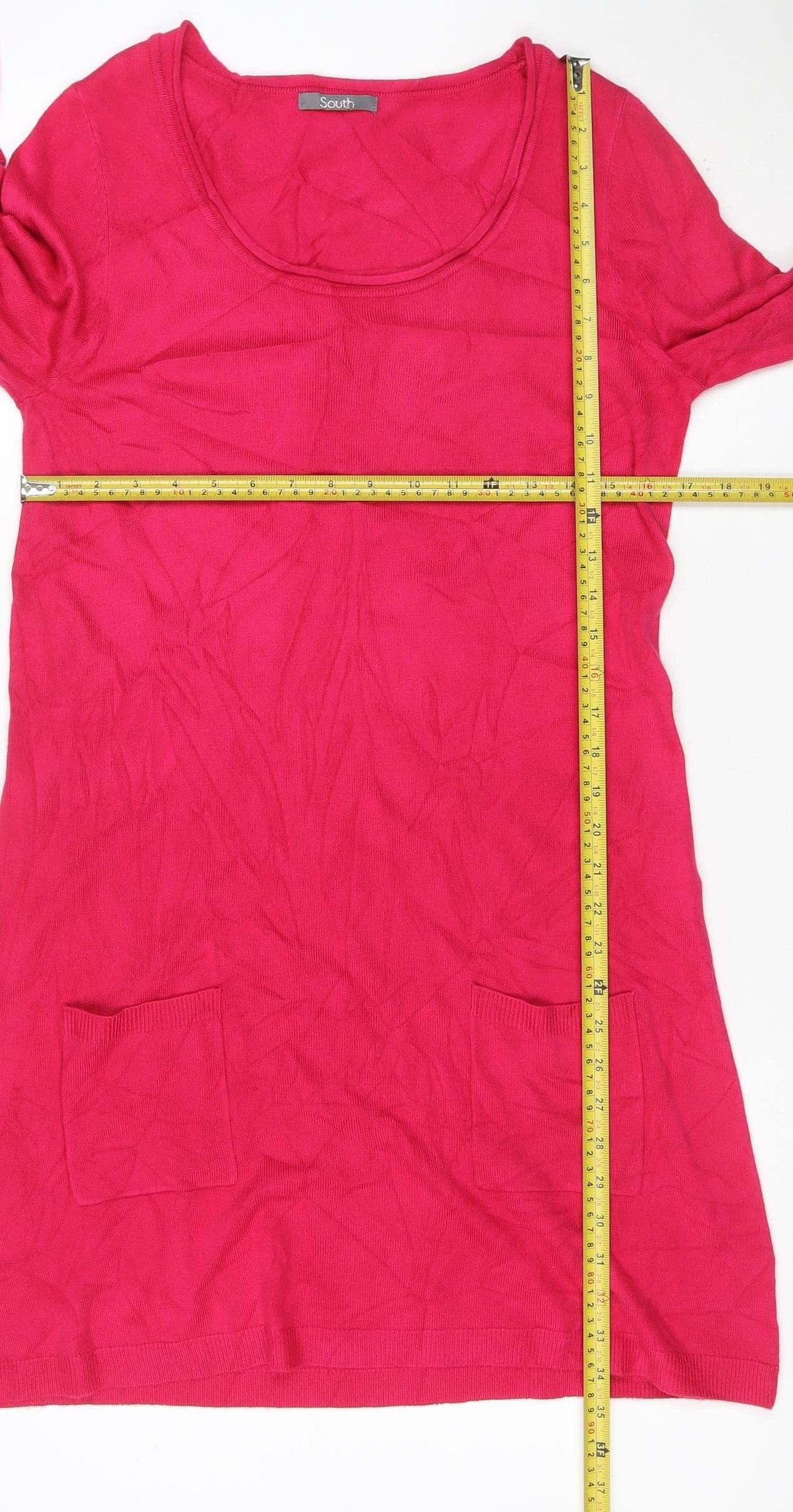 South Women’s Pink Size 14 Knit Jumper Dress Long Sleeve Pockets