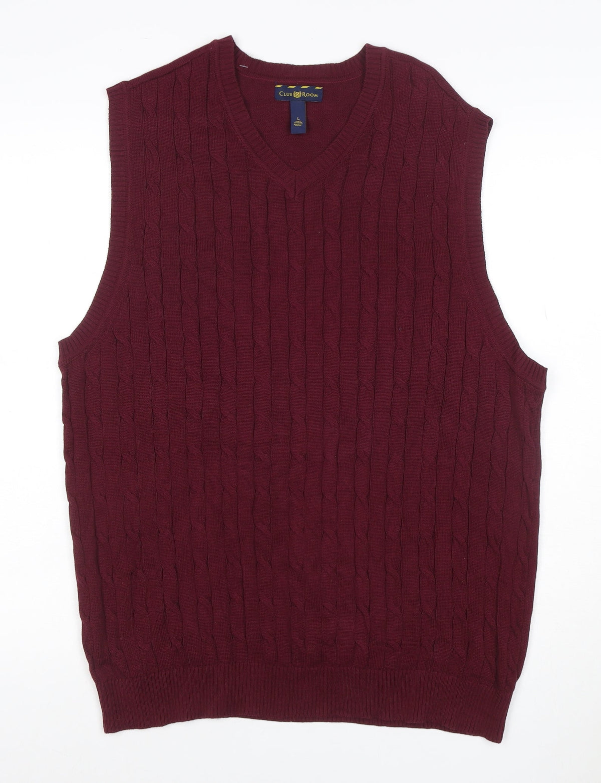 Club Room Men’s Red Cable Knit V-Neck Cotton Jumper Vest Size L