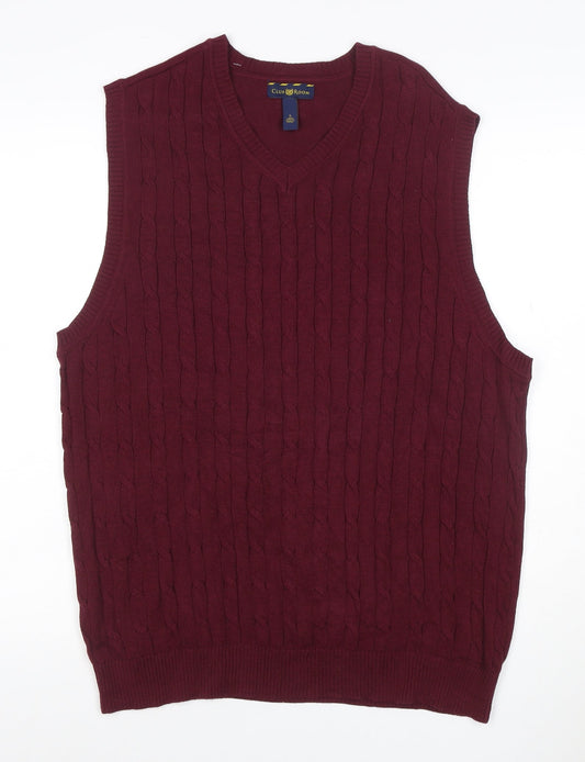 Club Room Men’s Red Cable Knit V-Neck Cotton Jumper Vest Size L