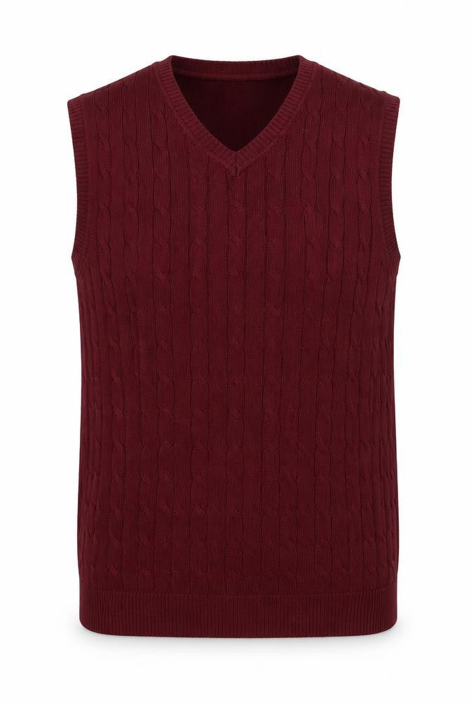 Club Room Men’s Red Cable Knit V-Neck Cotton Jumper Vest Size L