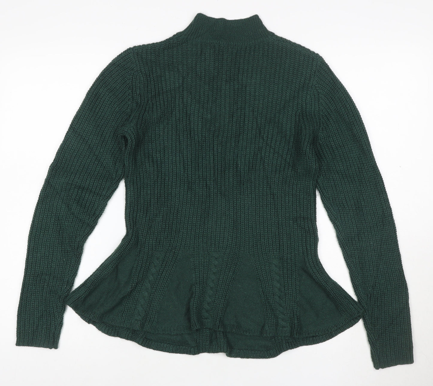 Therapy London Women Green S Cable-Knit Mock Neck Fitted Jumper
