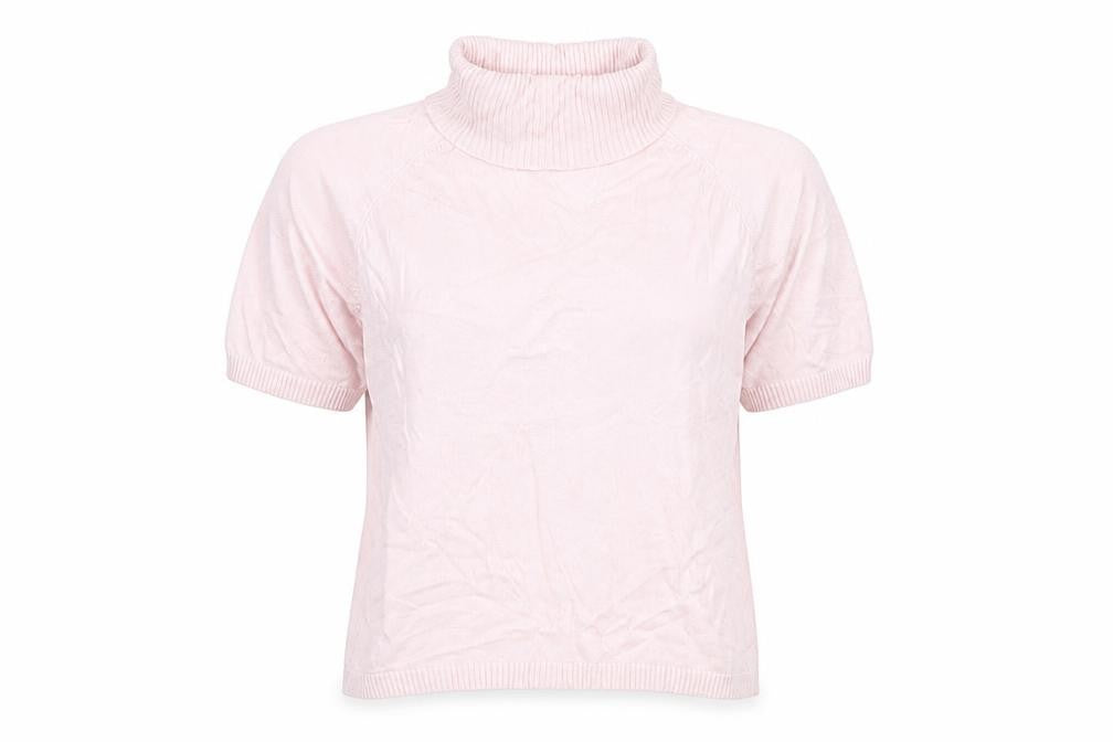 dolores Women Pink UK 10 Bamboo Cotton Roll Neck Jersey Knit Top