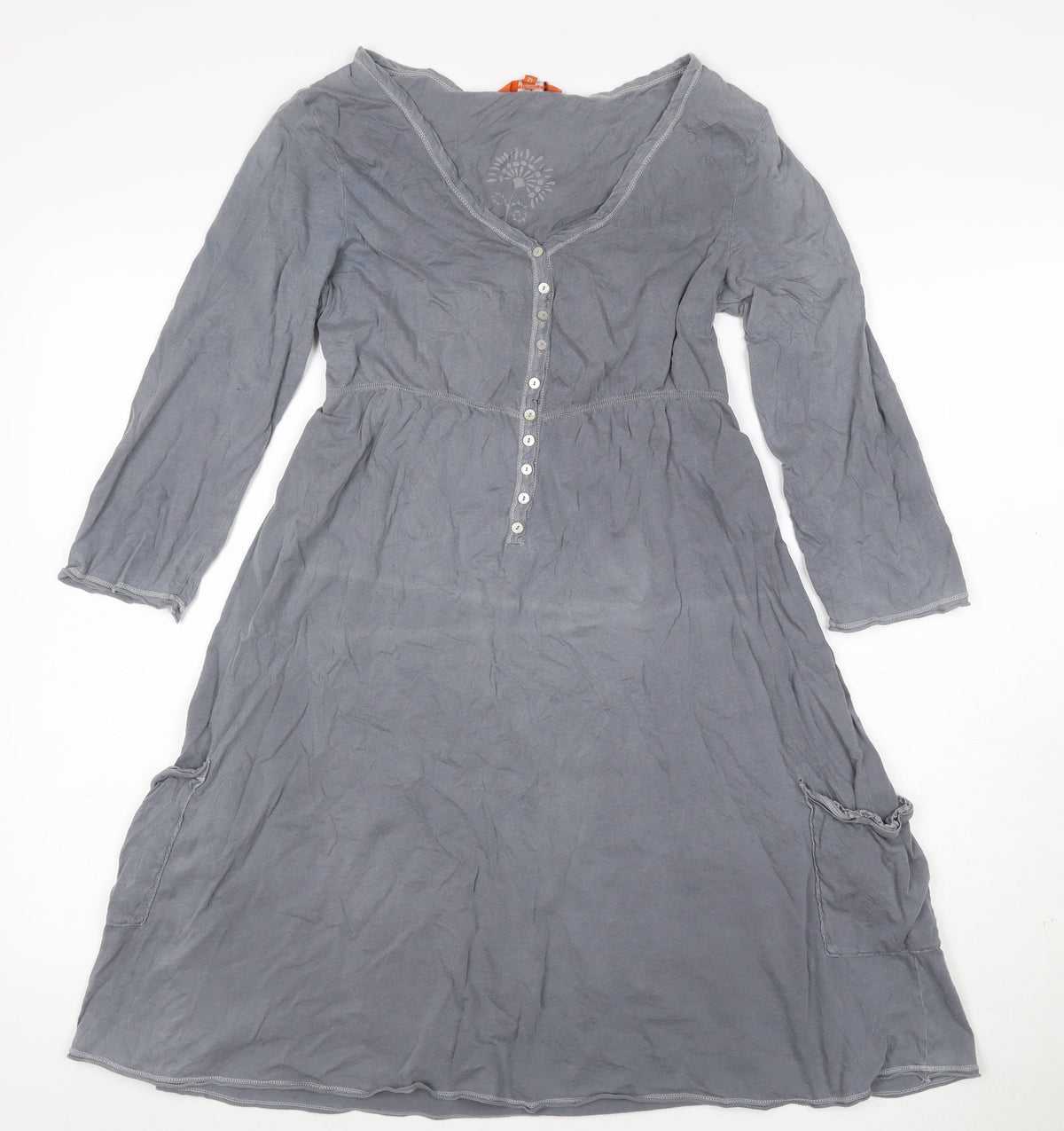 White Stuff Women Grey UK 12 Fit & Flare Knee Dress Long Sleeve Pockets