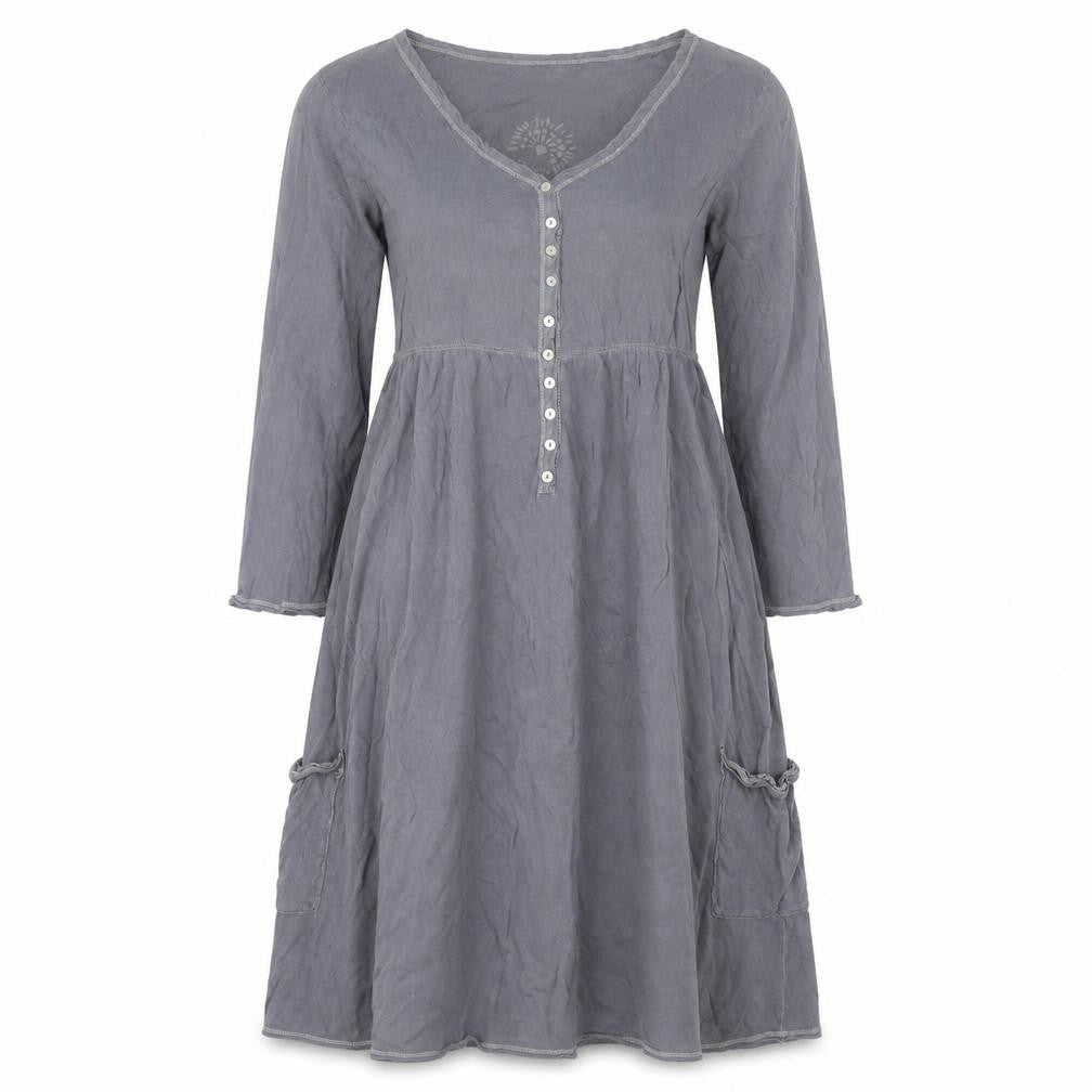 White Stuff Women Grey UK 12 Fit & Flare Knee Dress Long Sleeve Pockets
