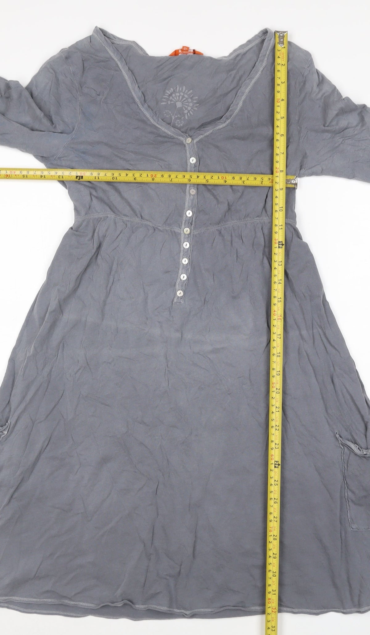 White Stuff Women Grey UK 12 Fit & Flare Knee Dress Long Sleeve Pockets