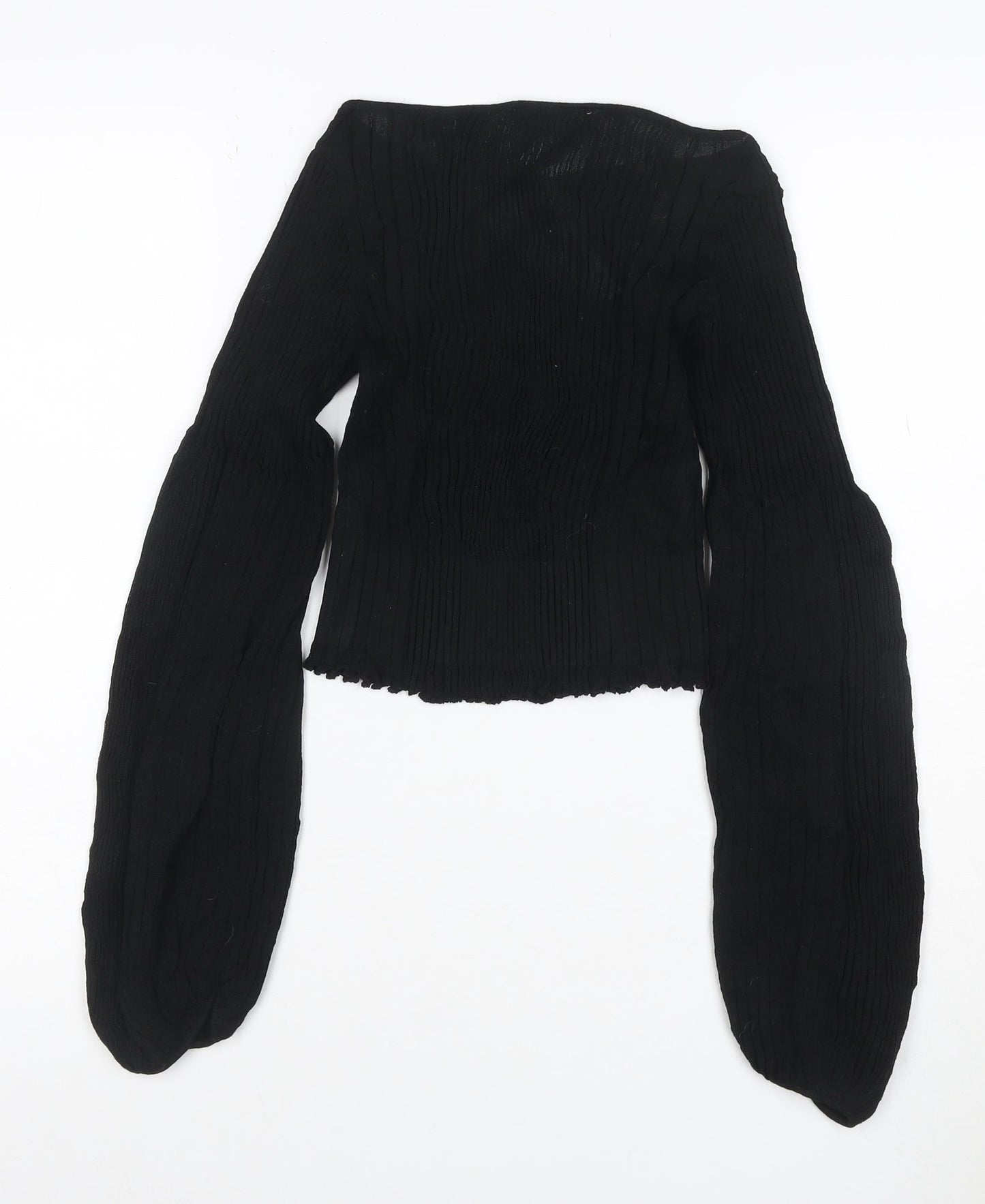 Zara Women Black S Rib Knit Balloon Sleeve Pullover Jumper