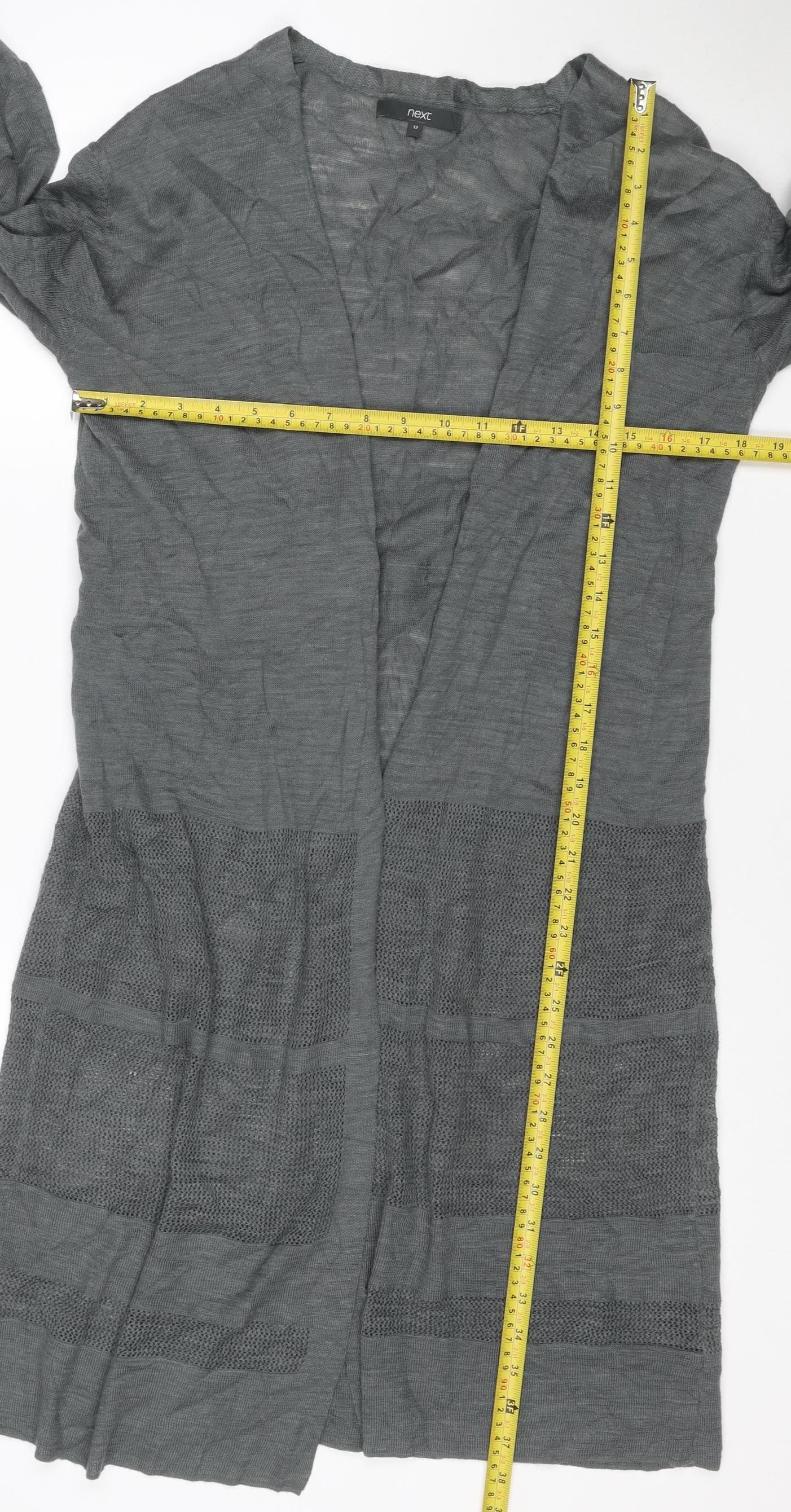 Next Women Grey UK 12 Open Knit Drawstring Tunic Jumper