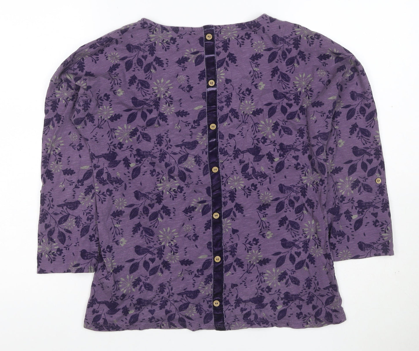 Mantaray Women Purple 12 Floral Bird Cotton Button-Up Long Sleeve Top