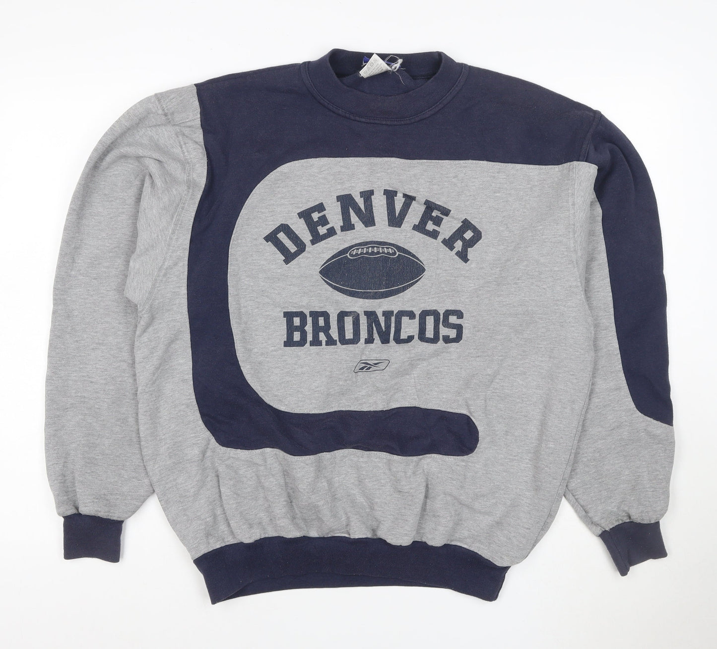 Reebok Men’s L Grey Navy Denver Broncos Graphic Pullover Sweatshirt