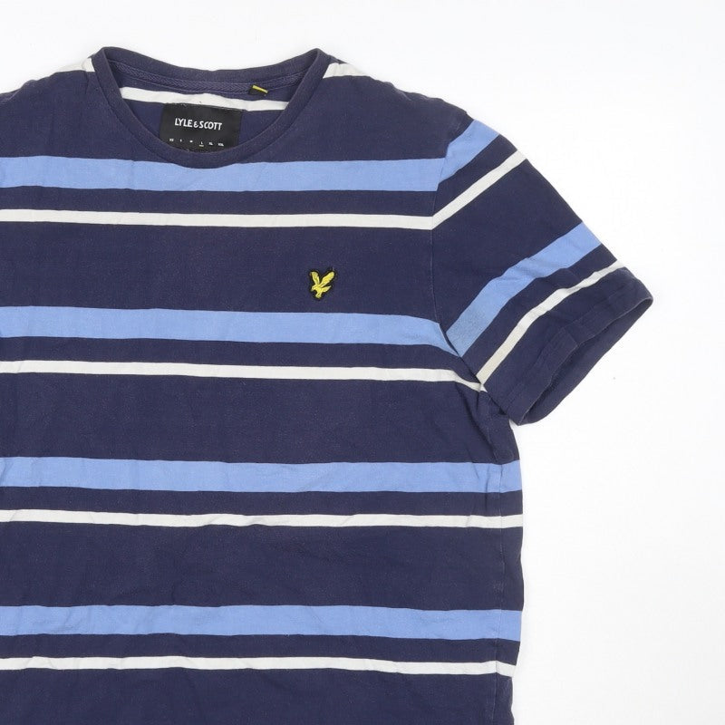 Additional view of Lyle & Scott Men's Blue L Striped Crew Neck Logo T-Shirt