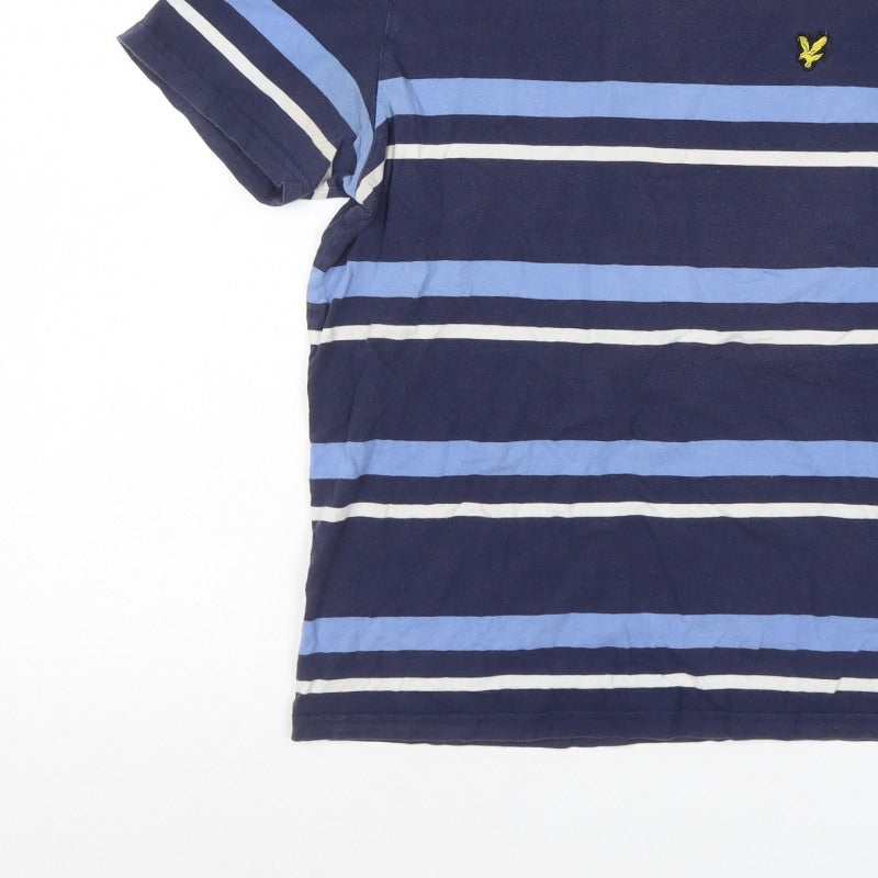 Additional view of Lyle & Scott Men's Blue L Striped Crew Neck Logo T-Shirt