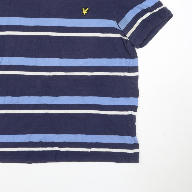 Additional view of Lyle & Scott Men's Blue L Striped Crew Neck Logo T-Shirt