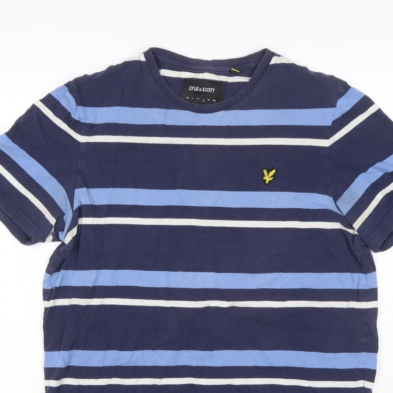 Additional view of Lyle & Scott Men's Blue L Striped Crew Neck Logo T-Shirt