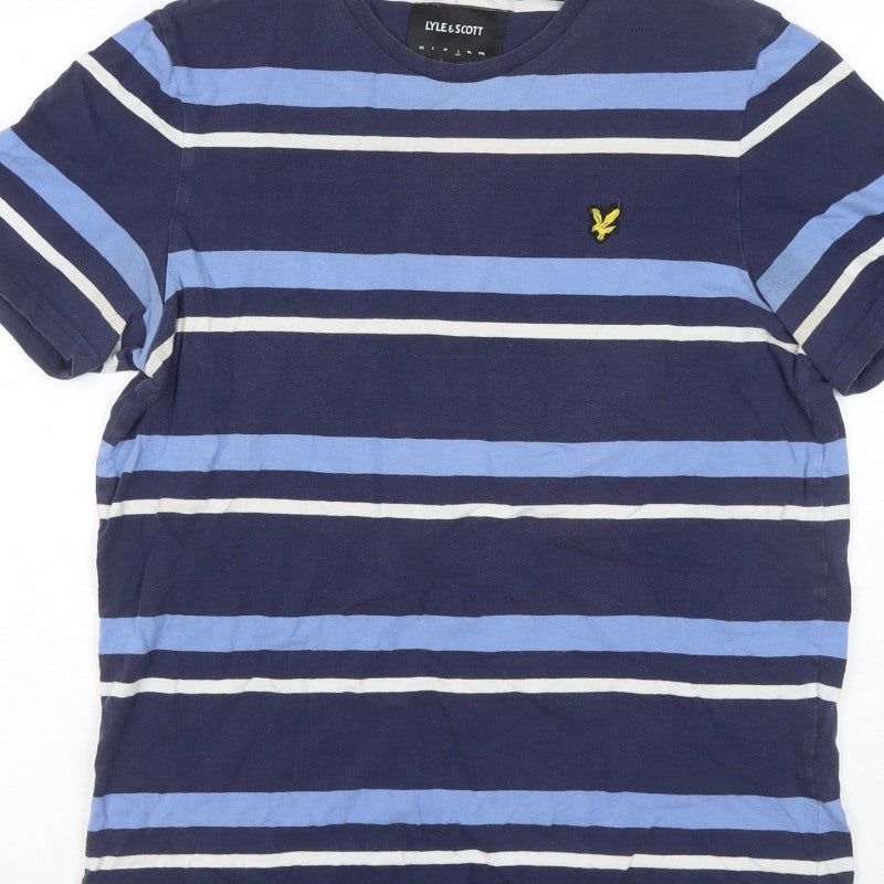 Additional view of Lyle & Scott Men's Blue L Striped Crew Neck Logo T-Shirt