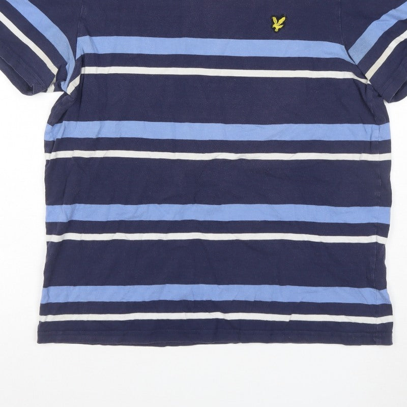 Additional view of Lyle & Scott Men's Blue L Striped Crew Neck Logo T-Shirt