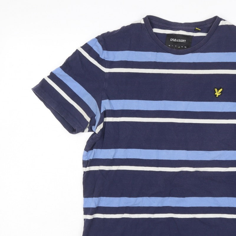 Additional view of Lyle & Scott Men's Blue L Striped Crew Neck Logo T-Shirt