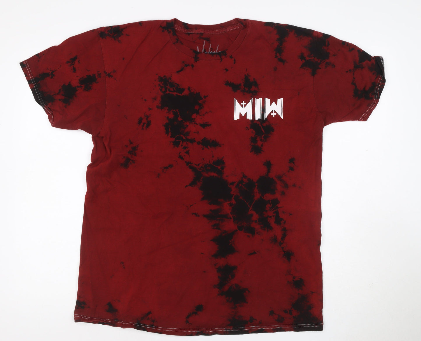 Vakate Men’s Red Black Tie Dye Graphic Print Cotton Large Goth T-Shirt