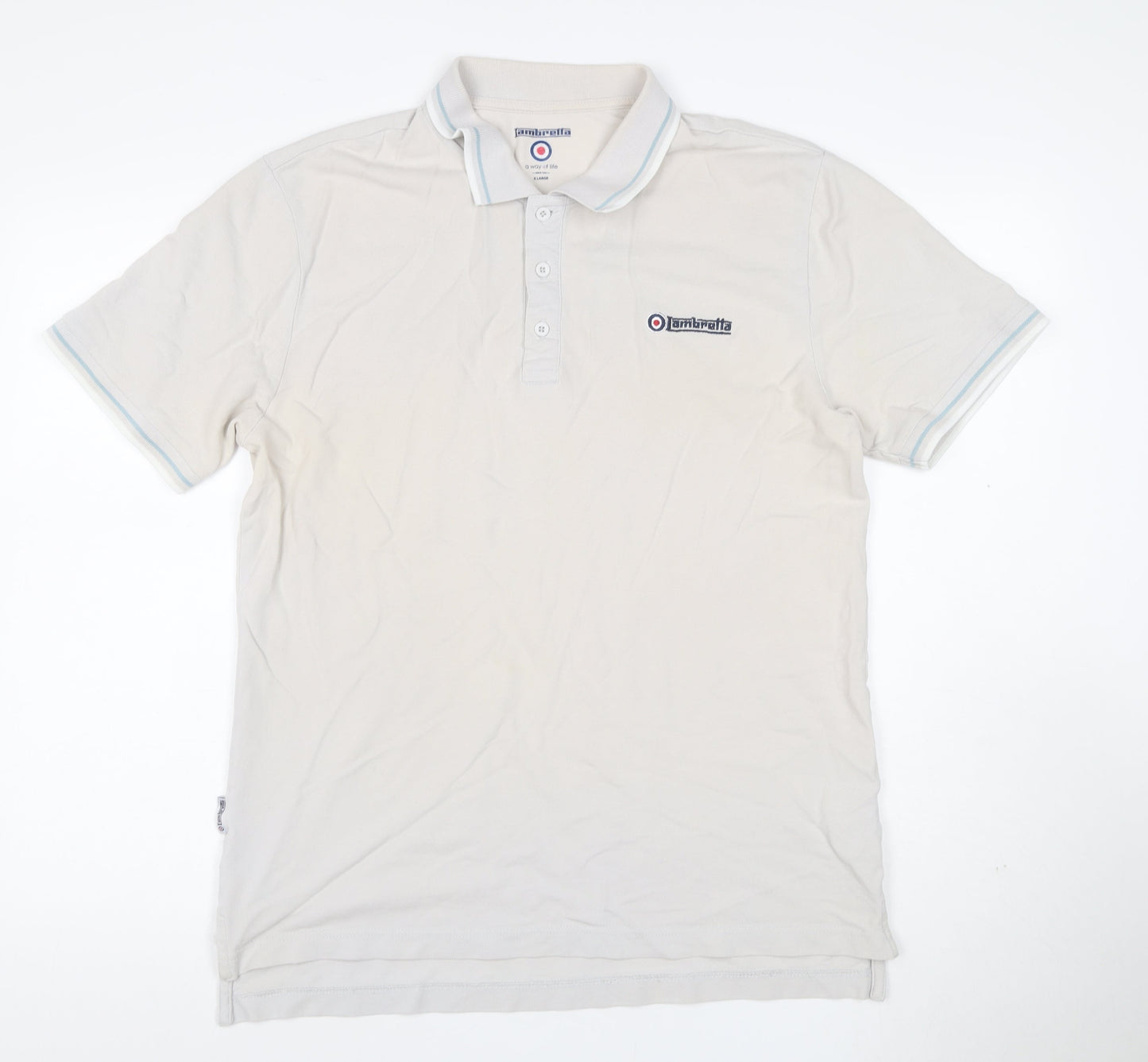 Lambretta Men’s Ivory XL Cotton Logo Polo Shirt Contrast Trim
