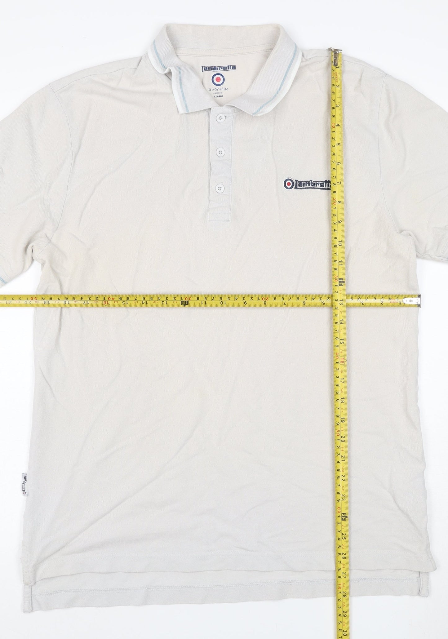 Lambretta Men’s Ivory XL Cotton Logo Polo Shirt Contrast Trim