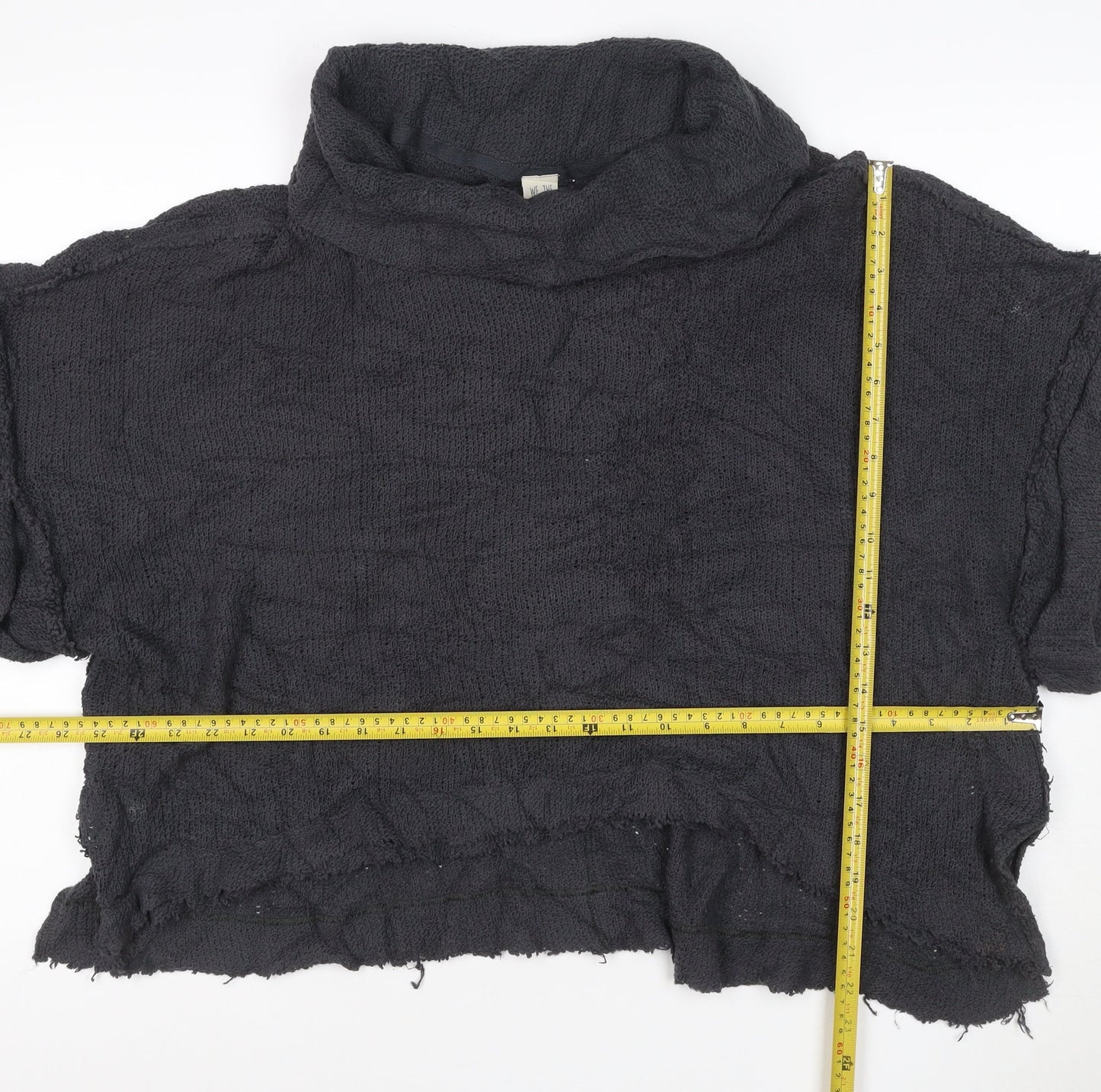 We The Free Women Black XS Cowl Neck Distressed Cotton Knit Pullover