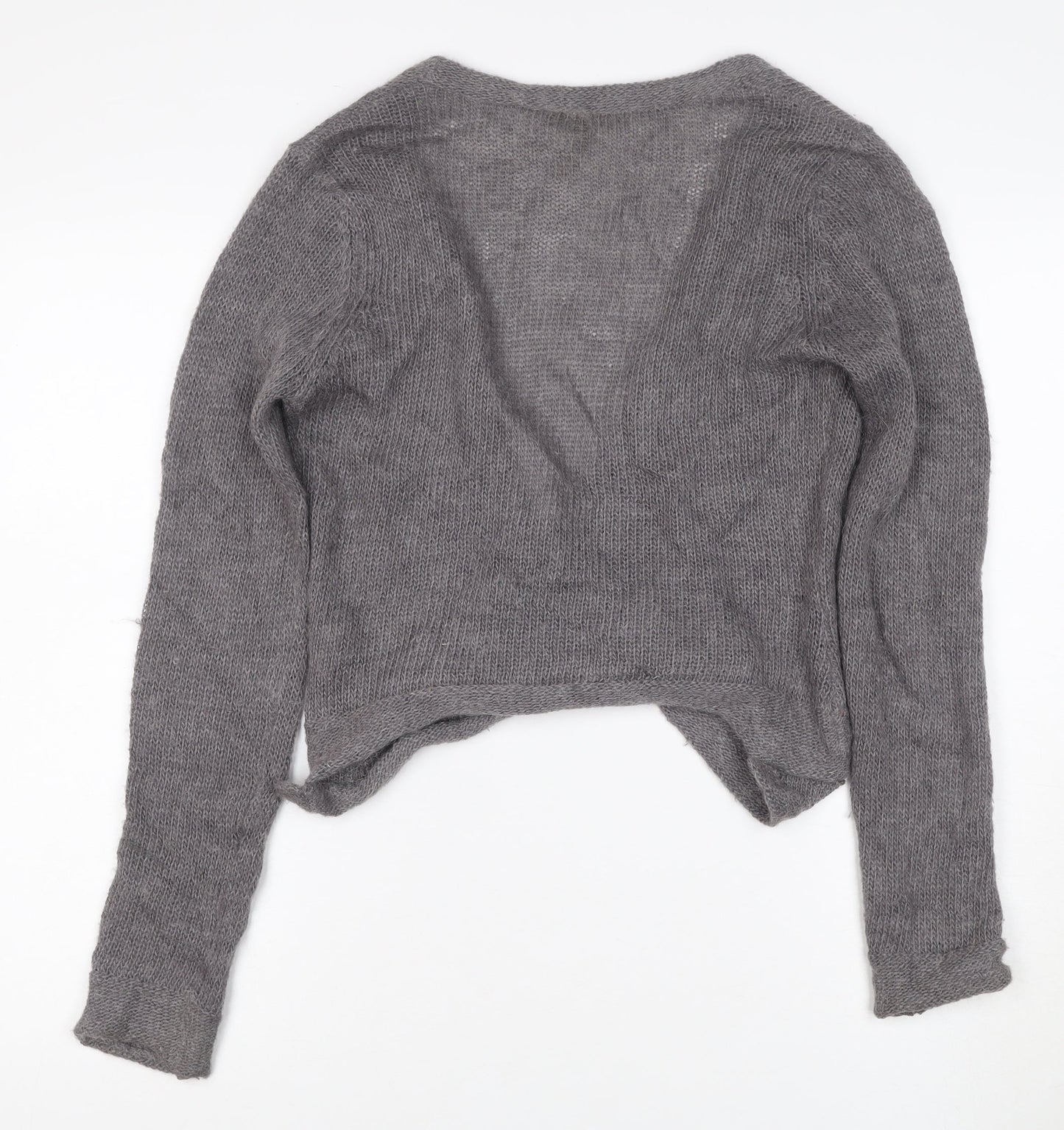 White Olive Women Grey S Angora Wool Alpaca Open Wrap Cardigan Knit