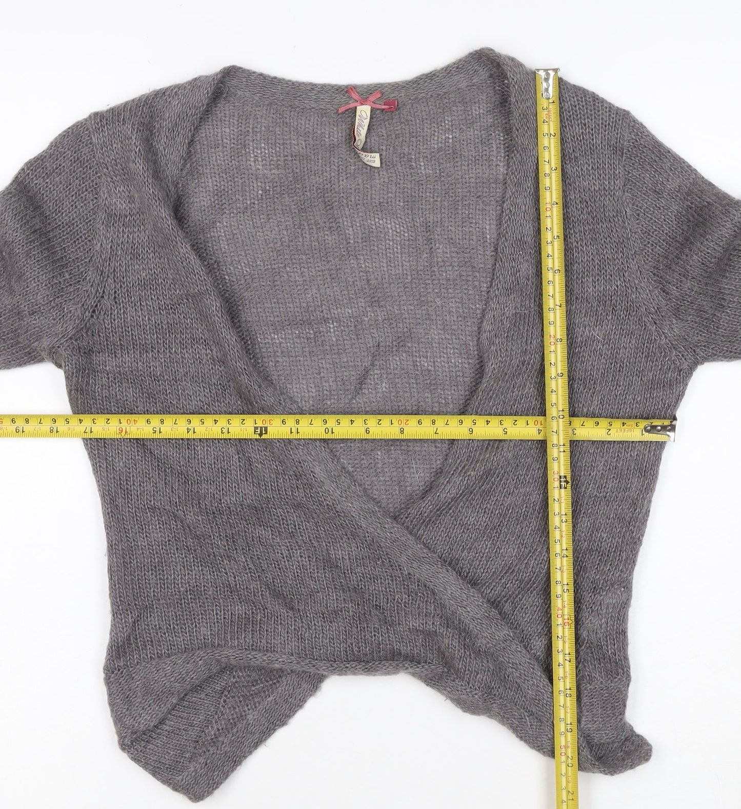White Olive Women Grey S Angora Wool Alpaca Open Wrap Cardigan Knit