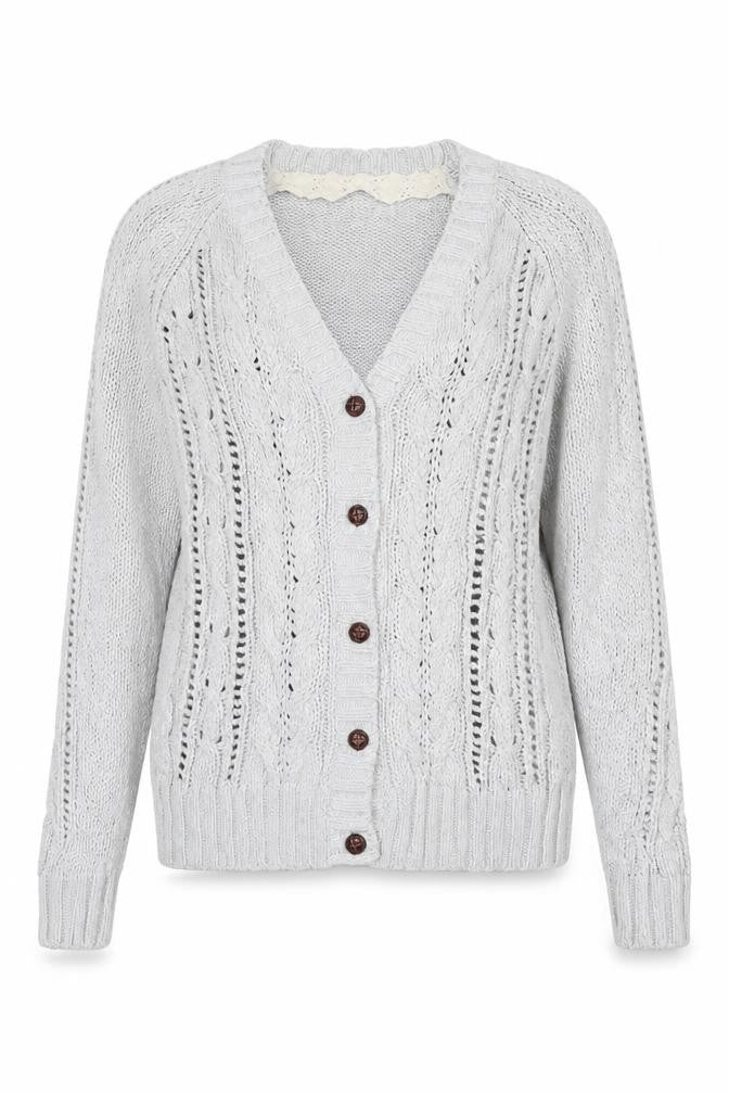 Marks & Spencer Women Grey UK 10 Cable Knit V-Neck Button Cardigan
