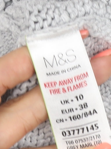 M&S Women Grey UK 10 Cable Knit V-Neck Button Cardigan