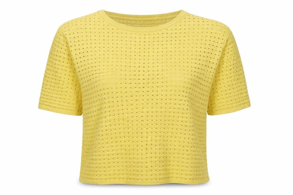 Next Women Yellow UK 8 Open Knit Short Sleeve Crew Neck Top
