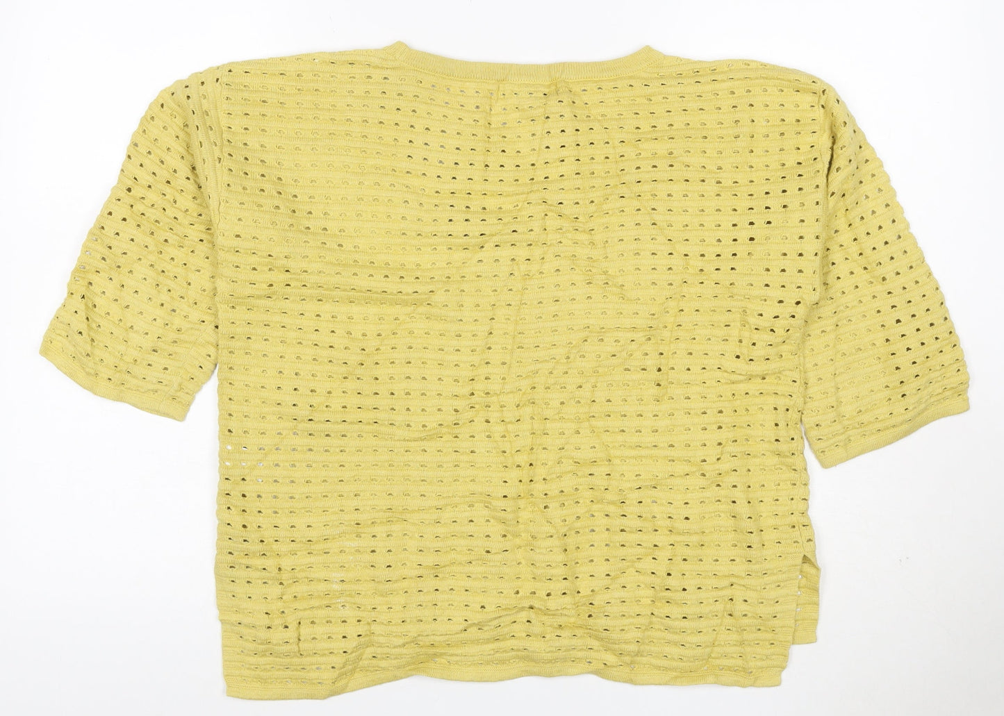 Next Women Yellow UK 8 Open Knit Short Sleeve Crew Neck Top