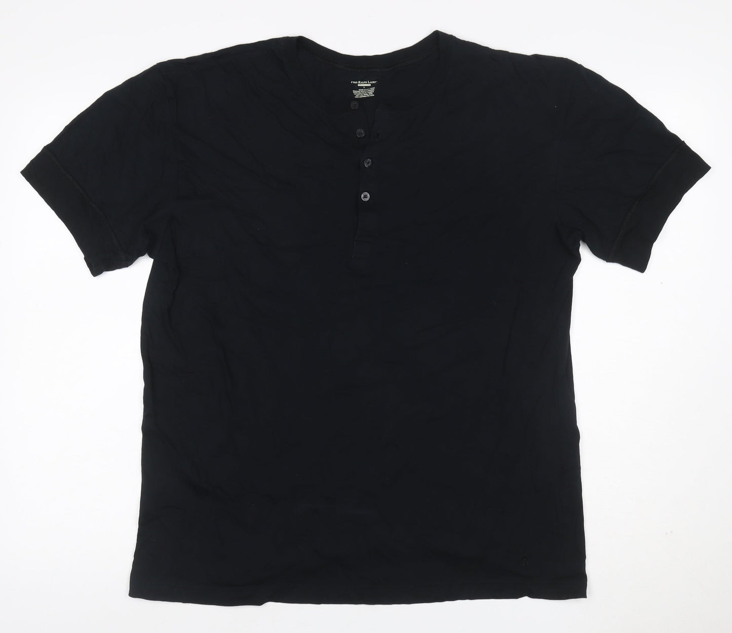 Polo Ralph Lauren Men Black L Cotton Henley Short Sleeve T-Shirt