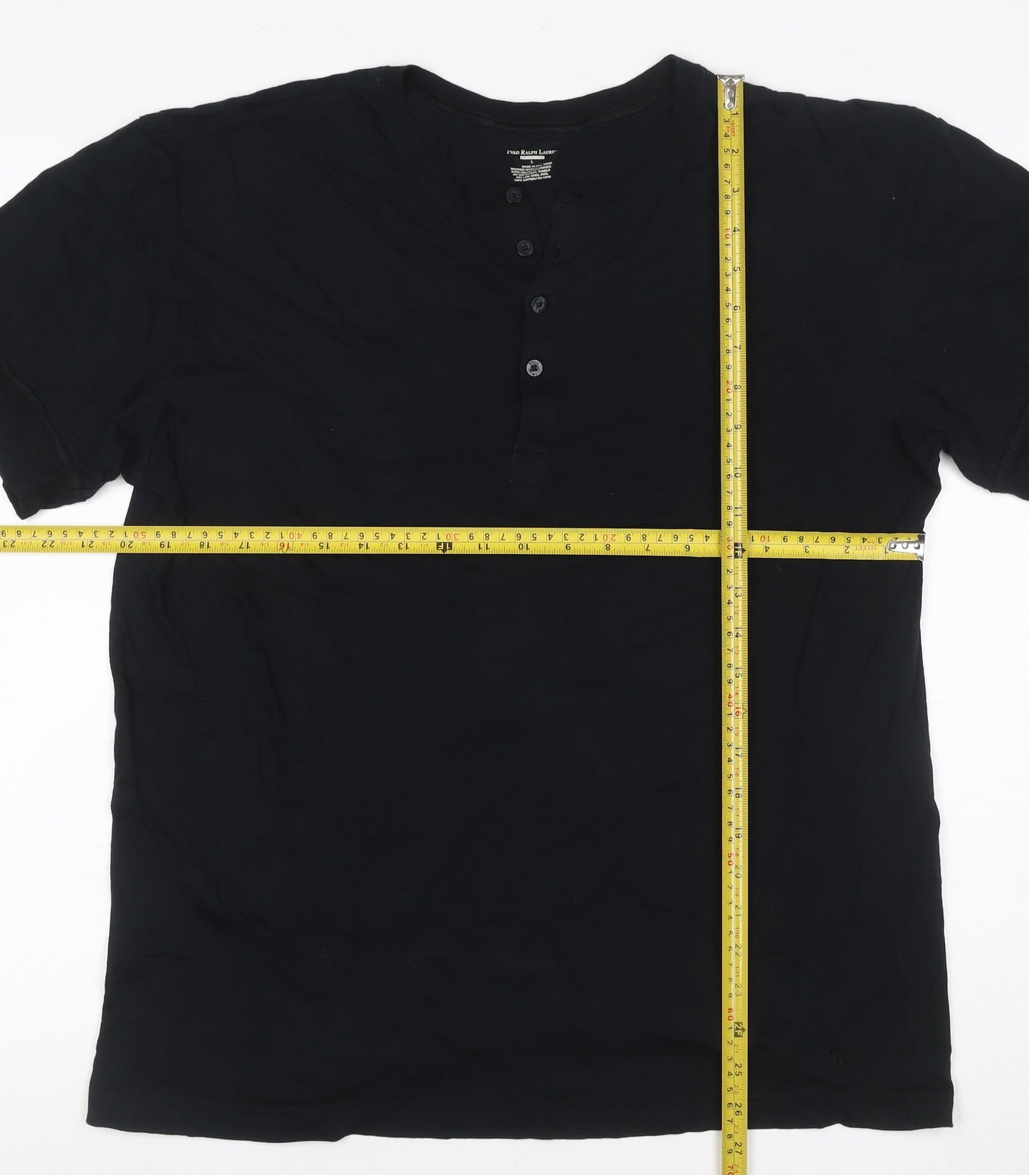 Polo Ralph Lauren Men Black L Cotton Henley Short Sleeve T-Shirt