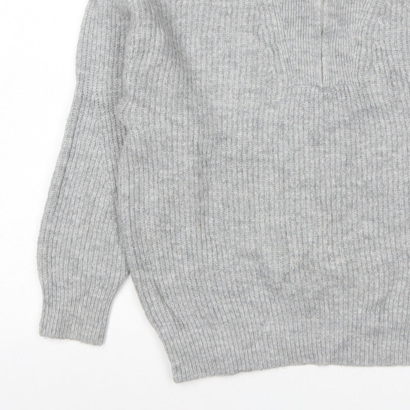 Jack Wills Women Grey UK 12 Chunky Knit Half Zip High Neck Jumper
