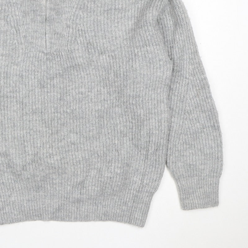 Jack Wills Women Grey UK 12 Chunky Knit Half Zip High Neck Jumper