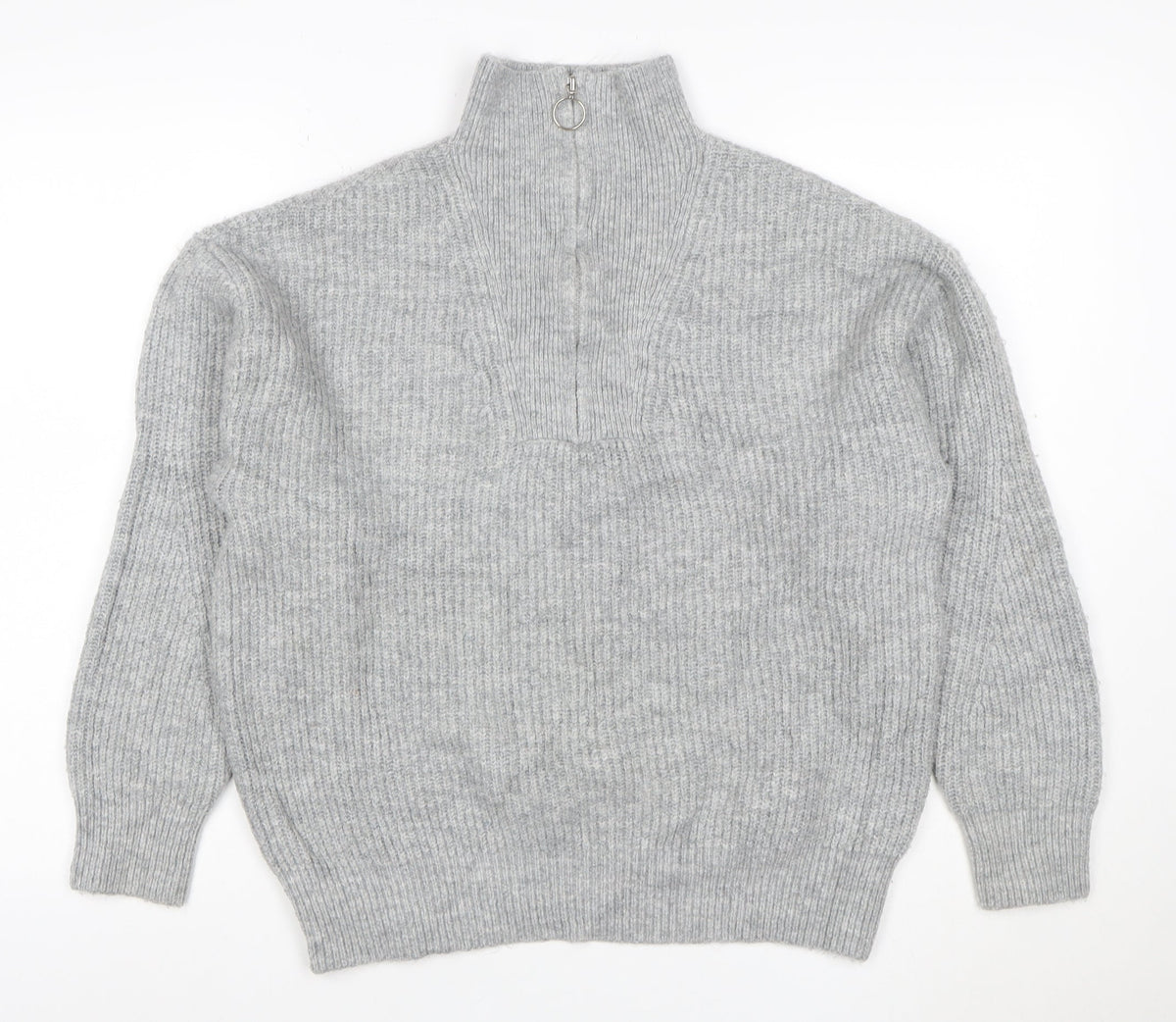 Jack Wills Women Grey UK 12 Chunky Knit Half Zip High Neck Jumper