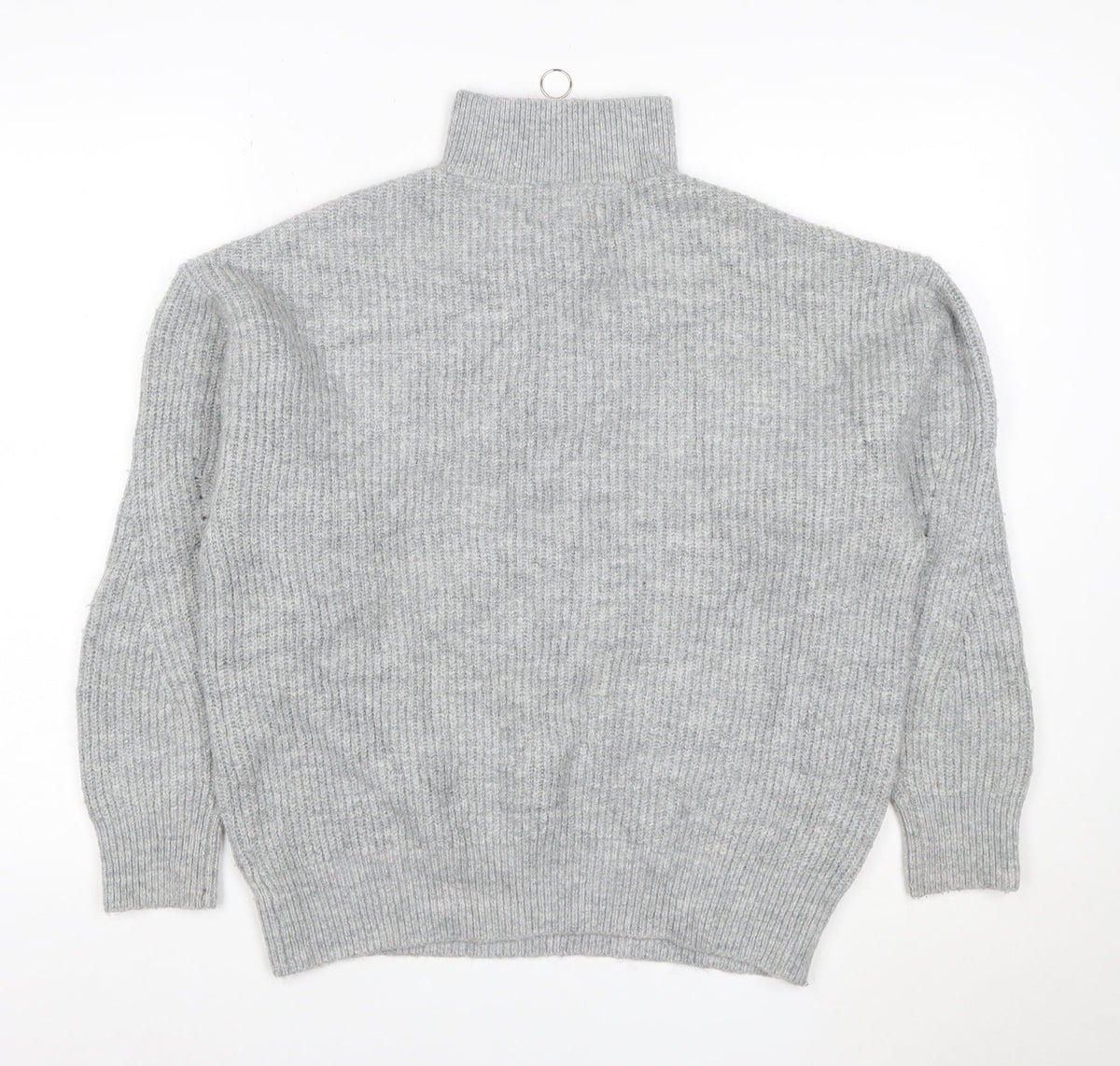 Jack Wills Women Grey UK 12 Chunky Knit Half Zip High Neck Jumper